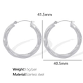 Silver twisted hoop earrings in stainless steel, dimensions 41.5mm by 40.5mm - Large / EH370 Twisted Hoop Earrings / Silver