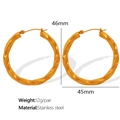 Golden twisted hoop earrings in stainless steel with 45mm diameter and textured finish - Medium / EH370 Twisted Hoop Earrings / Gold