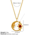Collar de acero inoxidable dorado con colgante de sol y luna y piedra de ópalo rojo - Piedra de Ojo de Gato Roja (Dorado)