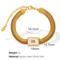 Gold stainless steel snake chain bracelet with white shell inlay and zircon stone accent - White Shell Gold Bracelet (SL42)