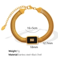 Gold flat snake chain bracelet with black shell inlay and white crystal accent - Black Shell Gold Bracelet (SL42)