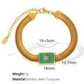 Golden flat snake chain bracelet in stainless steel with turquoise and zircon stone - Turquoise Gold Bracelet (SL42)