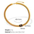 Goldene Edelstahl-Schlangenkette mit rechteckigem schwarzem Muschel-Anhänger für Damen - Schwarze Muschel Goldene Halskette (XL179)