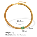 Goldene flache Schlangenkette aus Edelstahl mit rechteckigem grünem Türkis-Anhänger - Türkis Goldene Halskette (XL179)