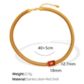 Gold stainless steel snake chain necklace with rectangular red shell pendant and crystal - Red Shell Gold Necklace (XL179)