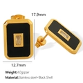 Rechteckige vergoldete Edelstahl-Ohrstecker mit schwarzer Muschel und Kristall - Schwarze Muschel Goldene Ohrringe (EH726)