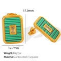Rechteckige Ohrstecker aus goldenem Edelstahl mit Türkiseinlage und klarem Kristall - Türkis Goldene Ohrringe (EH726)