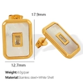 Goldene rechteckige Muschel-Ohrstecker mit Zirkon-Inlay und detaillierten Maßen - Weiße Muschel Goldene Ohrringe (EH726)