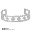Silver hollowed clover pattern stainless steel bangle with a wide open design - Clover Hollow Style (SZ100) / Silver