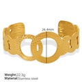 Vintage hammered gold stainless steel open bangle bracelet with a textured linked design - Interlocking Circles Style (SZ101) / Gold