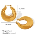 Golden chunky teardrop hoop earrings in polished stainless steel, size 34.8mm x 38.3mm - Chunky Water Drop Irregular Geometric C-Shape Earrings (EH664G)