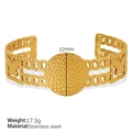 Golden stainless steel cuff bracelet featuring a hammered disc and butterfly design - Disk Butterfly Style (SZ102) / Gold