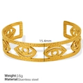 Golden titanium steel hammered open bangle featuring hollow evil eye patterns - Evil Eye Style (SZ103) / Gold