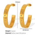 Gouden roestvrijstalen C-vormige oorringen met sterren en heldere strass - EH544 Sterrenbasis Oorbellen / EH544 Goud