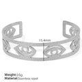 Silver hollow evil eye cuff bracelet in stainless steel with hammered texture finish - Evil Eye Style (SZ103) / Silver