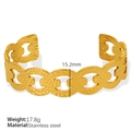 Golden stainless steel C-shaped cuff bracelet with hammered texture and oval cutouts - Oval Chain Style (SZ104) / Gold