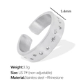 Minimalistische zilveren roestvrijstalen sterring met strass voor dames - US 7# / JZ58 Ster Gegraveerde Strass Ring / JZ58 Zilver