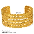 Golden 18K plated stainless steel textured wide cuff bracelet with a five-layer wave design - Five-Layer Wave Style (SZ105) / Gold