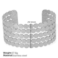Silver stainless steel wide cuff bracelet with hammered texture and wavy hollow design - Five-Layer Wave Style (SZ105) / Silver