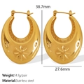French vintage style hollow crescent moon earrings in 18K gold plated stainless steel - Engraved Irregular C-Shape Geometric Earrings (EH706G)
