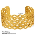 Gold hollow geometric lattice wide cuff bangle in polished stainless steel for women - Diamond Grid Style (SZ106) / Gold