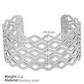 Silver stainless steel open bangle with hollow geometric diamond mesh and hammered texture - Diamond Grid Style (SZ106) / Silver