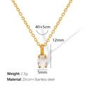 Minimalist gold stainless steel necklace with oval white zircon pendant 40+5cm length - White Stone Gold Style (XL231)