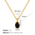 Gold stainless steel necklace with black zircon oval pendant and adjustable chain - Black Stone Gold Style (XL231)