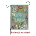 Linen texture garden flag with blue background and Hello Sunshine floral design - Hello Sunshine