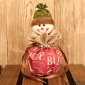 Christmas snowman drawstring candy bag in red fabric with burlap trim and snowflake patterns - Snowman Style (C-G141)