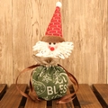 Christmas burlap gift bag with green fabric and 3D Santa doll decoration with drawstrings - Santa Claus Style (C-G140)