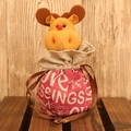 Christmas gift bag with a 3D plush reindeer head and drawstring on red fabric - Reindeer Style (C-G142)