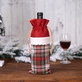 Weihnachts-Weinbeutel aus Jute mit rot-grünem Karomuster und Schneeflocken-Details - Stil A Roter Sackleinen-Rand Flaschenhülle