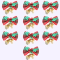 10er-Set Weihnachts-Karoschleifen mit goldenen Glocken und roten Beeren Dekoration - Stil A Schleife Mit Grünen Blättern (O-FJ66) / 10er Pack
