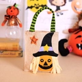Halloween-Leinenbeutel mit Kürbis-Motiv, Fransen und gestreiften Griffen für Süßigkeiten - Kürbis (W-WS35)