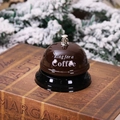 Campanello di servizio marrone scuro con scritta Ring for a Coffee e base nera - Marrone Caffè (Ring for a Coffee)