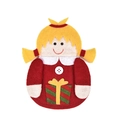 Handgemaakte kerstbestekhouder van vilt, meisje in rode jurk en gestreepte geschenkdoos - Meisje Stijl (J-CZ38)