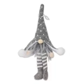 Hanging Christmas gnome with grey heart knitted hat and warm LED glowing lights - Gray (E-DD15)