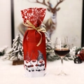 Christmas gnome wine bottle bag in red linen with white snowflakes and gold ribbon - Red (G-JT110)