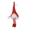 Christmas gnome plush hanging ornament with red knit heart hat and long striped legs - Red (E-DD17)