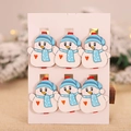 Set of 6 wooden snowman clips on pink card for Christmas card and memo holding - Snowman