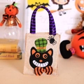 Halloween-Geschenkbeutel aus Sackleinen mit schwarzer Katze und lila Streifengriff - Schwarze Katze (W-WS38)