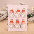 Set of 6 wooden Christmas Santa Claus card holders with glitter red striped hats - Santa Claus