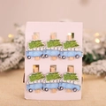 Pack of 6 Christmas wooden clips with vintage blue van and green tree design - Blue Car / 6 Pieces / Pack