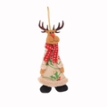 Pendaglio natalizio a forma di renna in lino beige con motivi festivi e sciarpa in maglia - Ciondolo Renna in Lino con Piedi (B-C68)