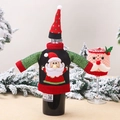 Christmas knitted wine bottle sweater and mini hat set with Santa Claus embroidery decor - Santa Claus Style (G-JT164)