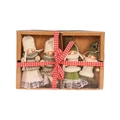Set di 4 bambole forestali di Natale in abiti lavorati a maglia e scatola regalo marrone - Stile Verde e Bianco (K-TS14)