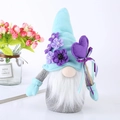 Handgemachter Muttertag-Gnom aus Plüsch mit blauem Hut und lila Blumendeko - Männlicher Puppenstil (W-QT16) / Blau