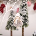 Plush Christmas angel doll ornament in grey faux fur dress with silver wings and deer hat - Angel Pendant / Gray