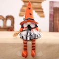 Halloween gnome with long striped legs, orange pointed hat and mini broom decoration - Female Sitting Doll Style